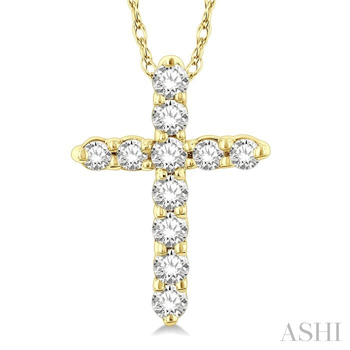 1/10 Ctw Round Cut Diamond Cross Pendant in 14K Yellow Gold with Chain