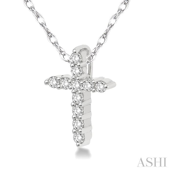 1/20 Ctw Round Cut Diamond Cross Petite Pendant in 10K White Gold with Chain