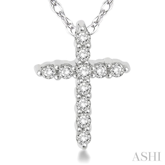 1/20 Ctw Round Cut Diamond Cross Petite Pendant in 10K White Gold with Chain