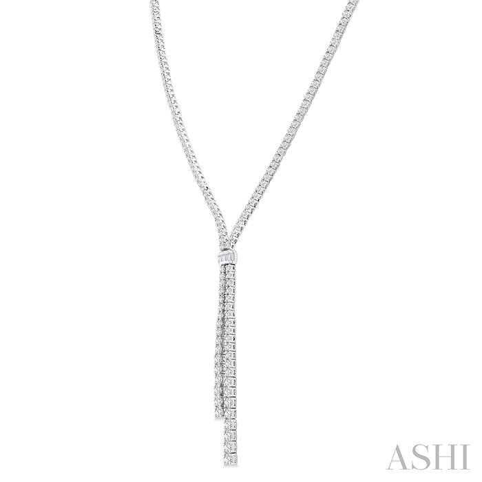 3 Ctw Split Y-Shape Baguette and Round Cut Diamond Lariat Necklace in 14K White Gold