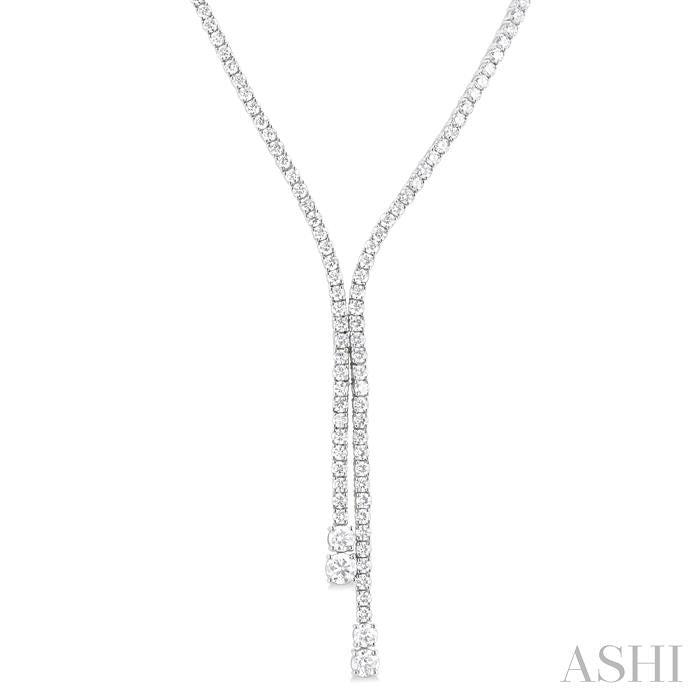 9 Ctw Y-Split Round Cut Diamond Lariat Necklace in 14K White Gold