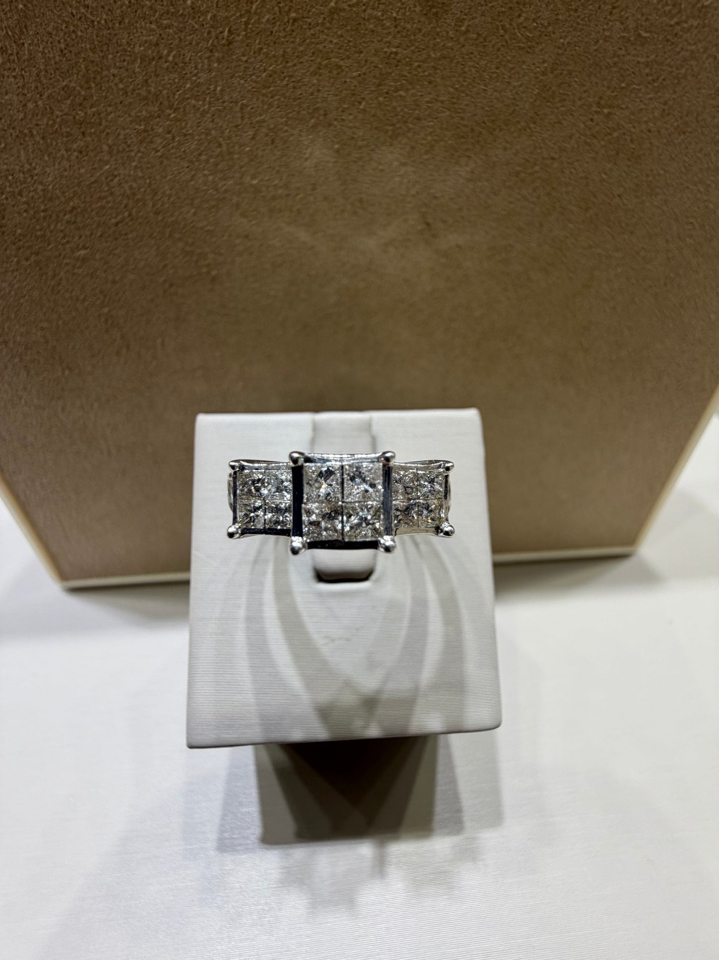 Three-Stone Princess Cut Invisible-Set Diamond Engagement Ring | 14K White Gold