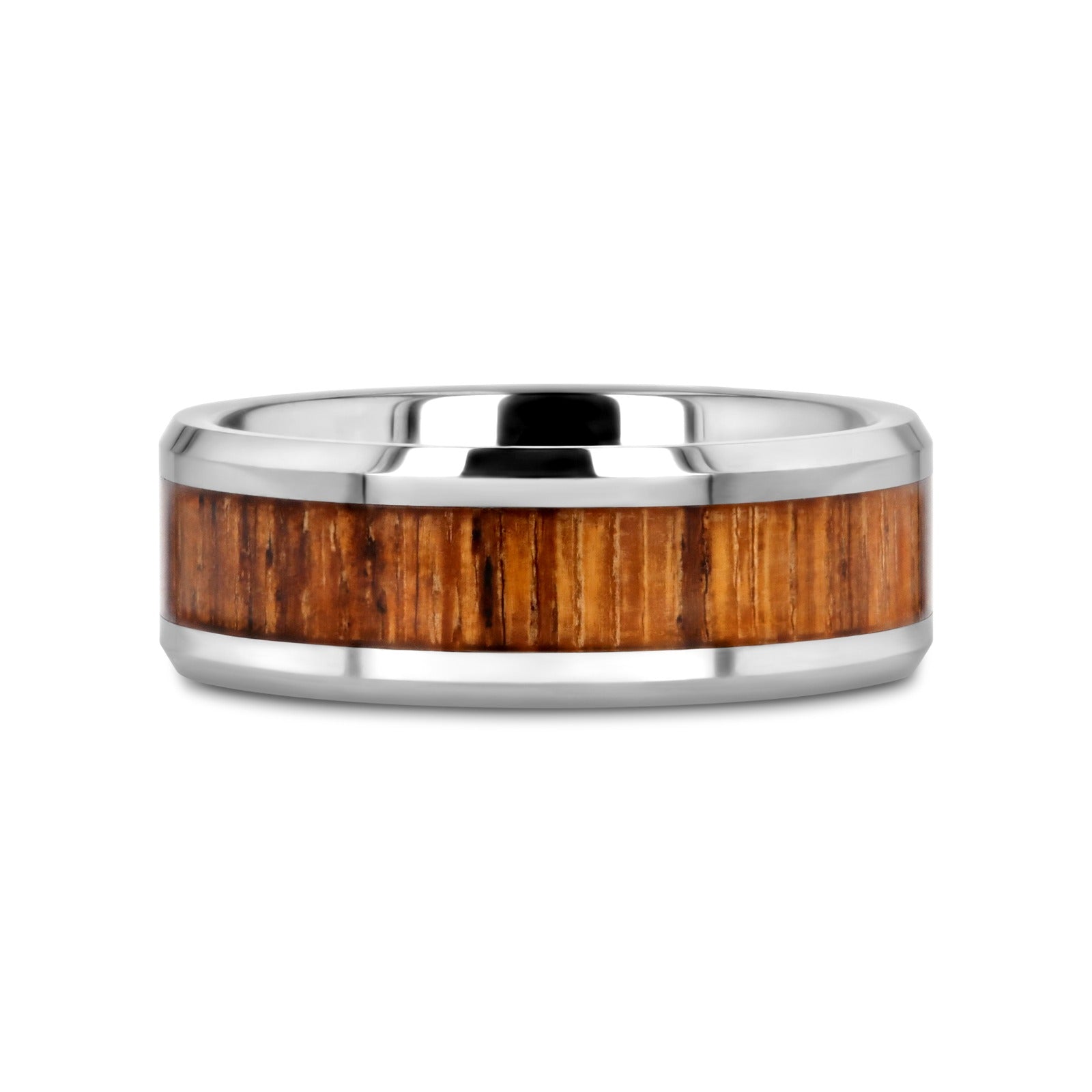 PALMALETTO Tungsten Carbide Ring with Beveled Edges and Real Zebra Wood Inlay - 4mm - 10mm - 6mm