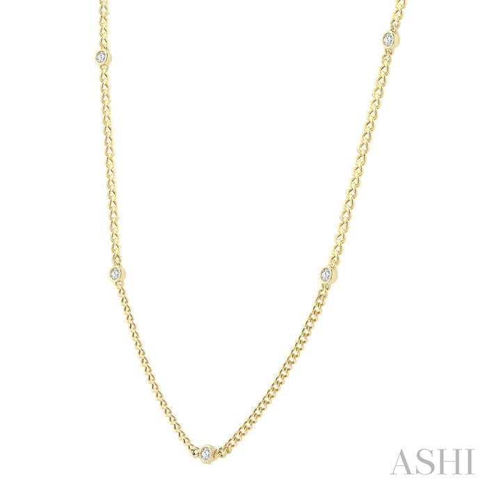 1/2 Ctw Bezel-Set Round-Cut Diamond Curb & Cuban Link Fashion Station Necklace in 14K Yellow Gold