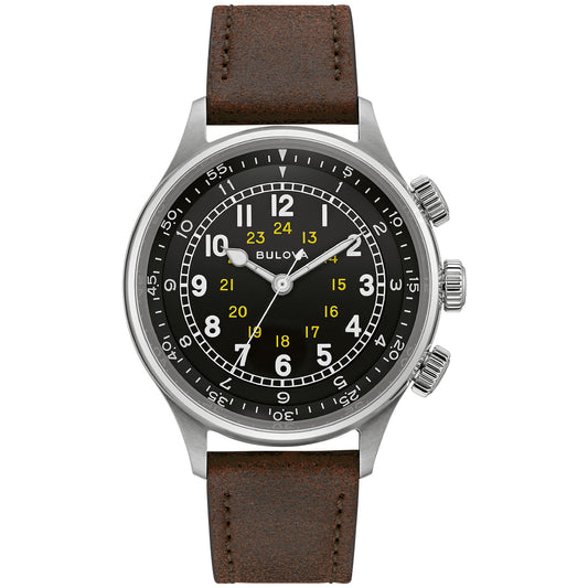 Bulova Black Dial Leather Strap A-15 Pilot 96A245 96A245