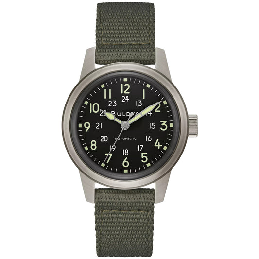 Bulova Black Dial Nylon Strap Hack Watch 96A259 96A259