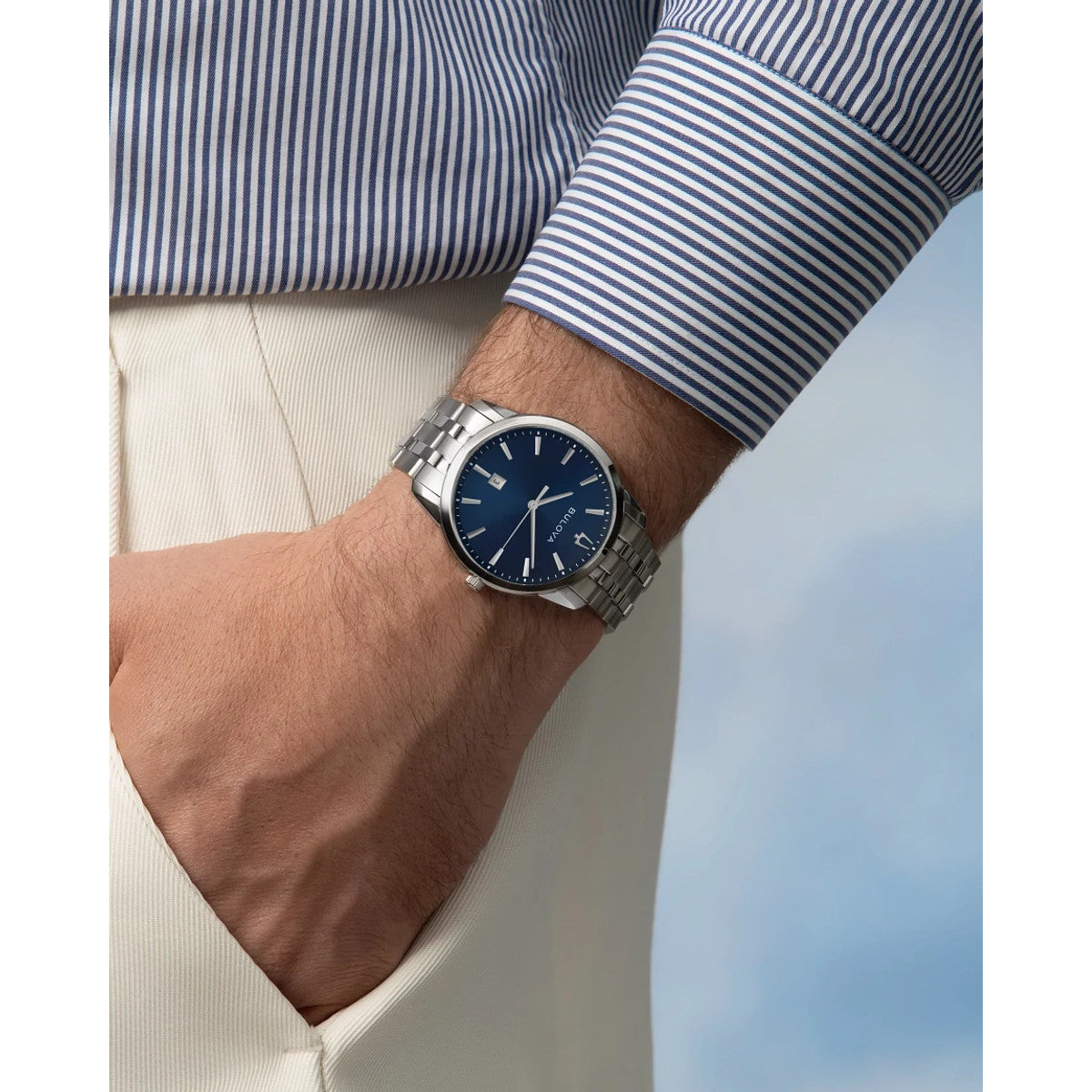 Bulova Sutton 96B338, 40mm blue dial stainless steel, Mens