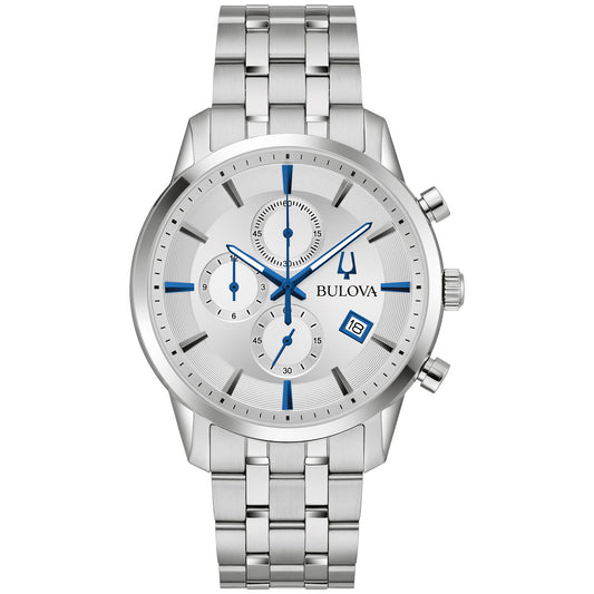Bulova Sutton 96B404, 41mm silver dial stainless steel, Mens