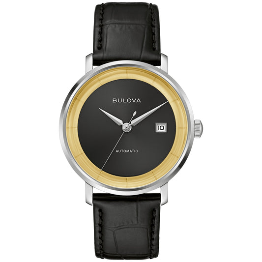 Bulova Black Dial Leather Strap Frank Sinatra Rat Pack 96B406 96B406