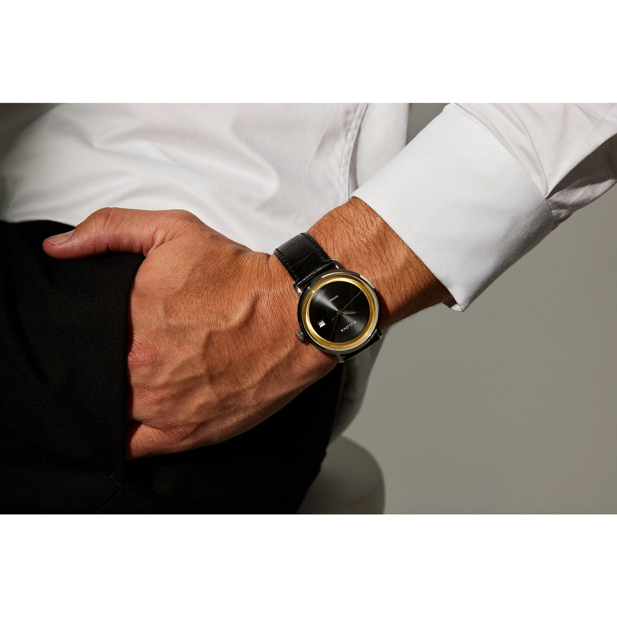 Bulova Black Dial Leather Strap Frank Sinatra Rat Pack 96B406 96B406