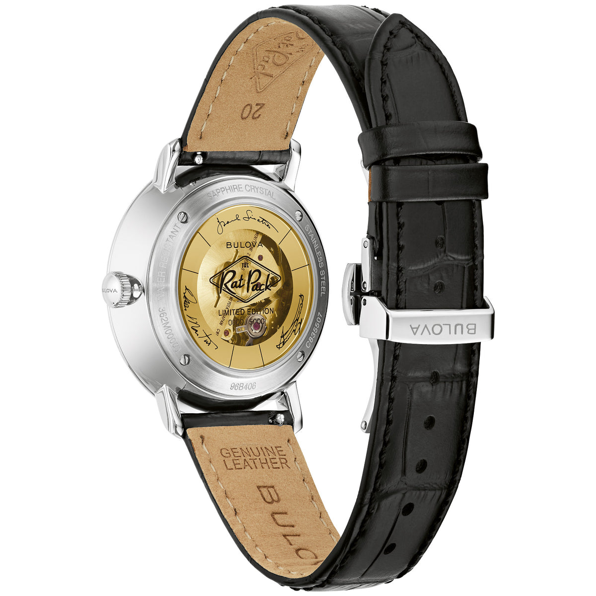 Bulova Black Dial Leather Strap Frank Sinatra Rat Pack 96B406 96B406