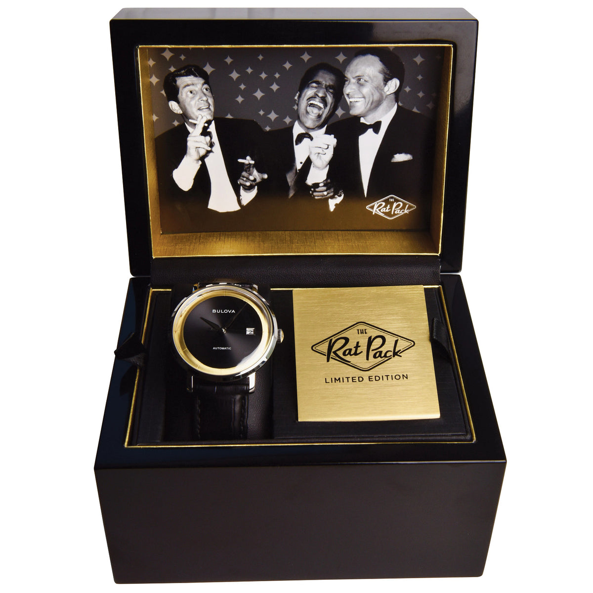 Bulova Black Dial Leather Strap Frank Sinatra Rat Pack 96B406 96B406
