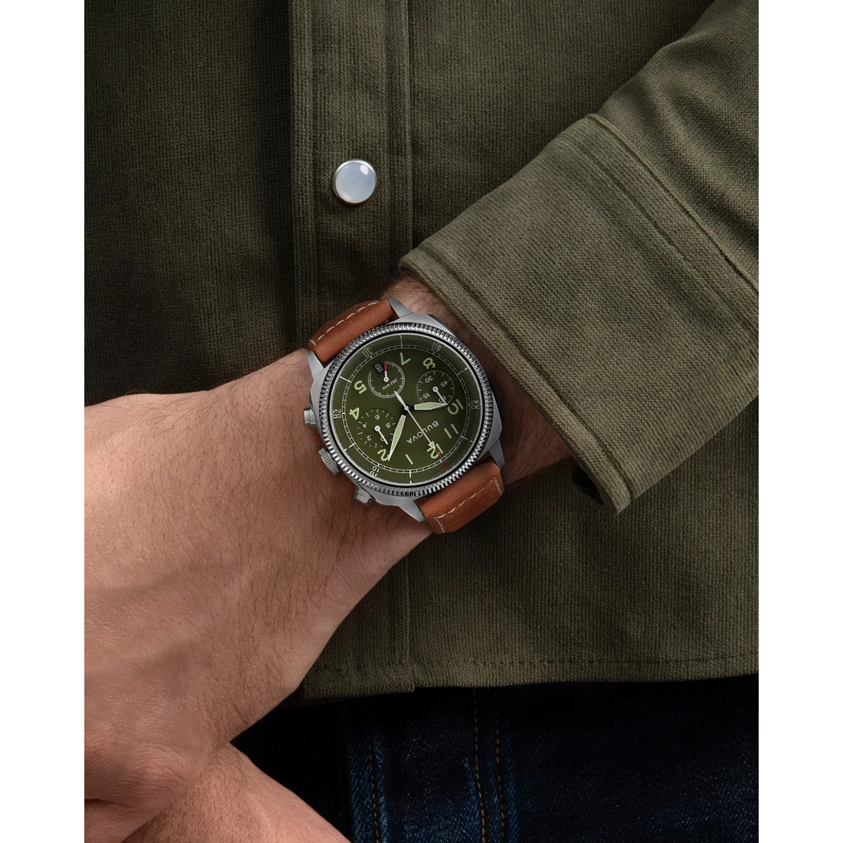 Bulova Military 96B482, 42.5mm green dial stainless steel, Mens