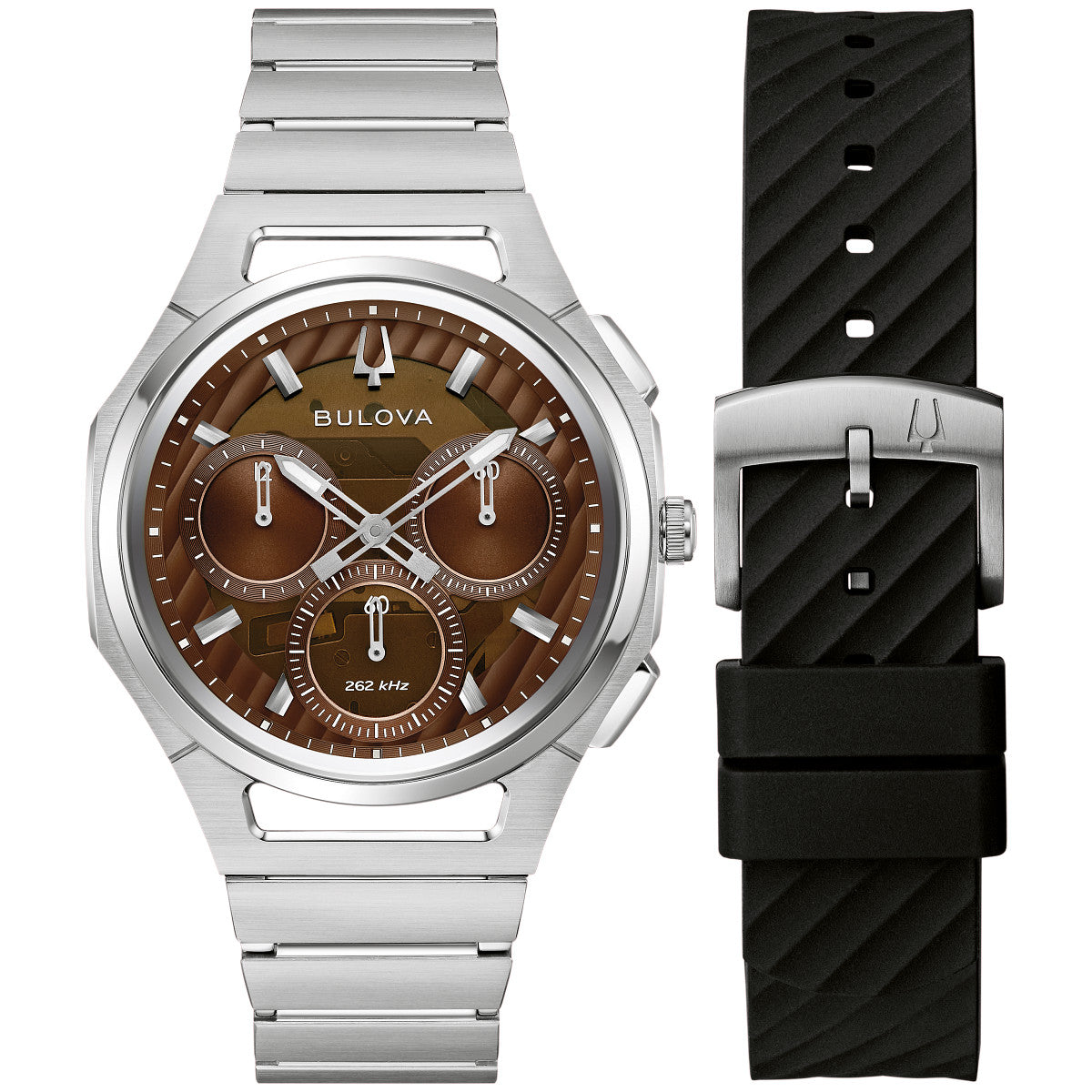 Bulova Curv 96K117, 41mm brown dial stainless steel, Mens