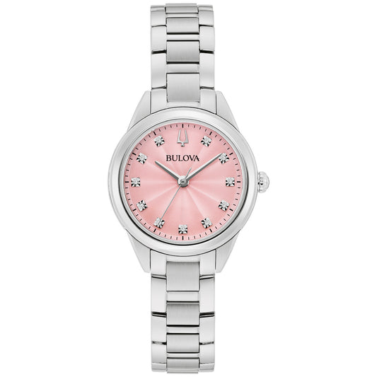 Bulova Sutton 96P249, 28mm pink dial stainless steel, Ladies