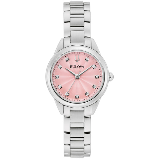 Bulova Sutton 96P249 28mm Pink Dial Stainless Steel Bracelet Ladies 96P249