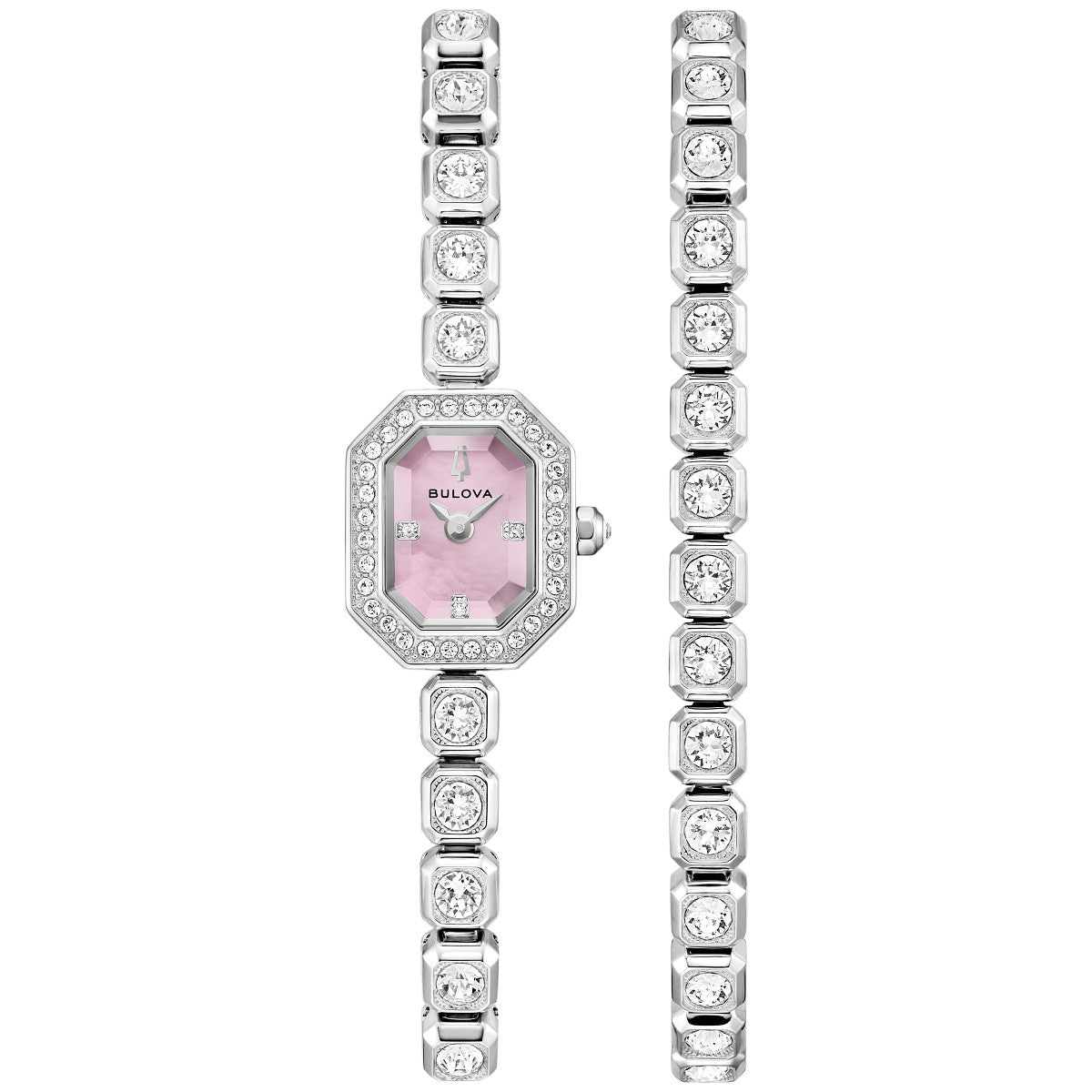 Bulova Box Set BUL Crystal 96X168, 15mm mother-of-pearl dial stainless steel, Ladies