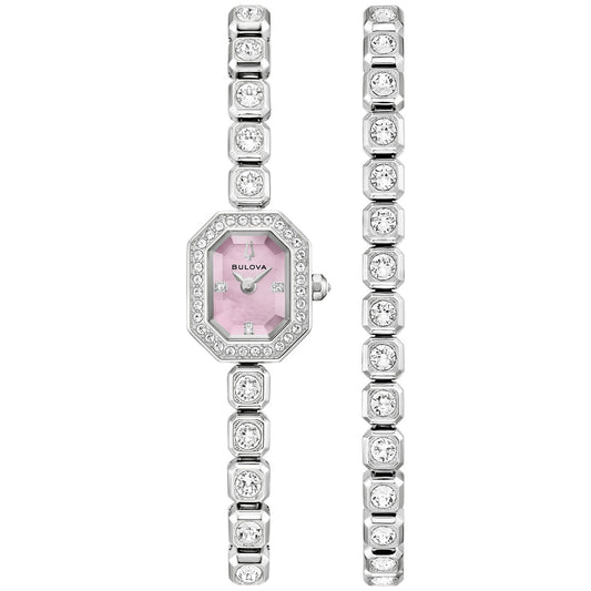 Bulova Box Set BUL Crystal 96X168, 15mm mother-of-pearl dial stainless steel, Ladies