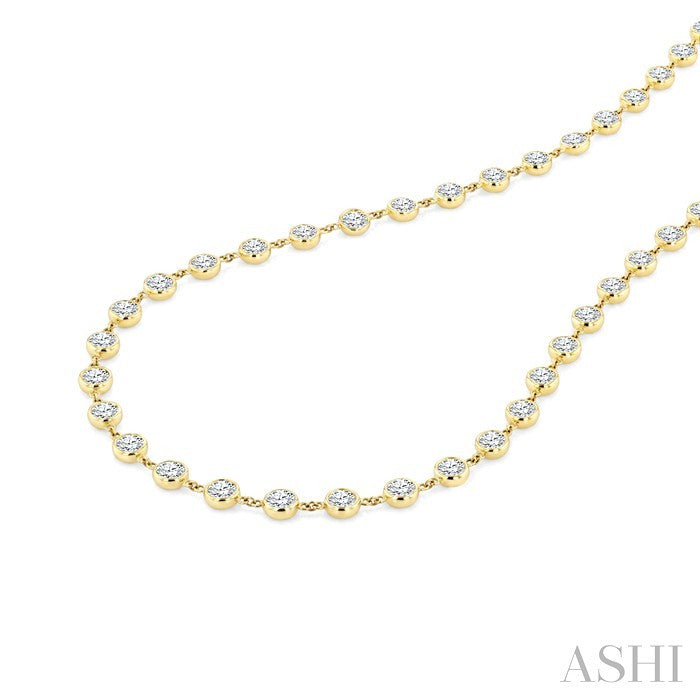 10 Ctw Bezel Set Round Cut Diamond Station Necklace in 14K Yellow Gold