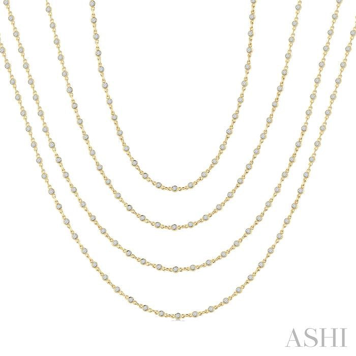 5 1/2 Ctw Bezel Set Round Cut Diamond Layered 60-Inch Necklace in 14K Yellow Gold