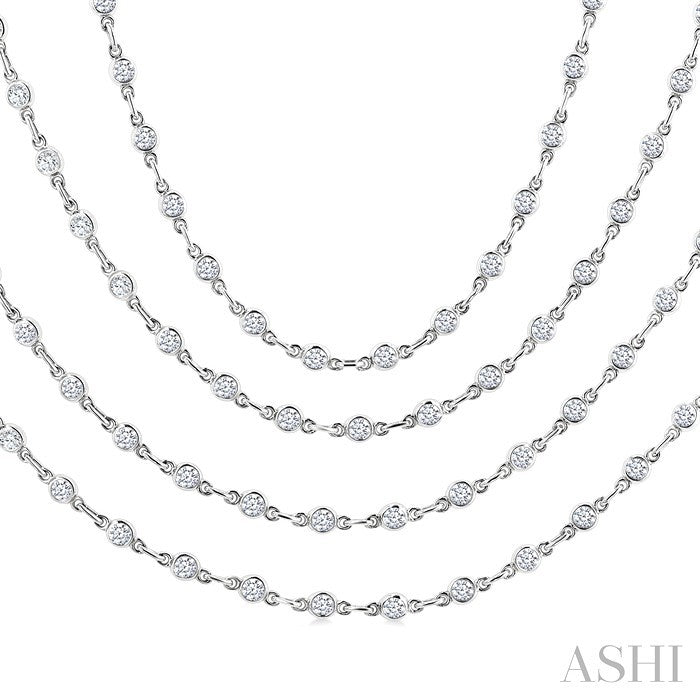 7 Ctw Bezel Set Round Cut Diamond Layered 60-Inch Necklace in 14K White Gold