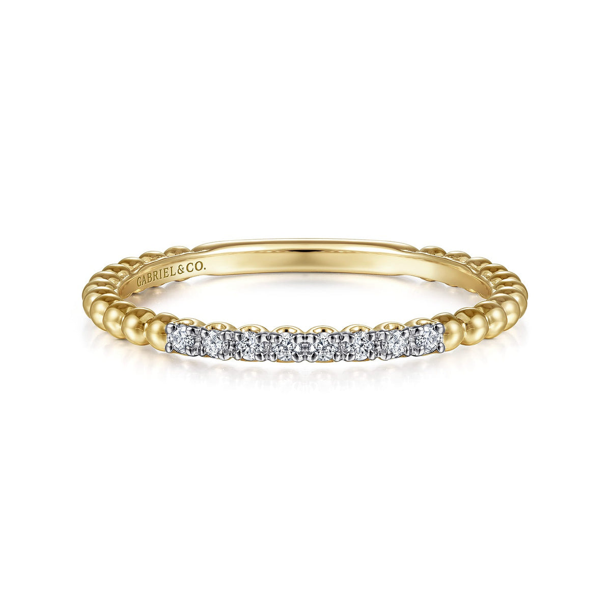 Gabriel & Co. 14K Yellow Gold Bujukan Bead and Diamond Stackable Ring SZ 6.5 .06CTW