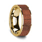 Flat Polished 14K Yellow Gold Men's Wedding Ring with Orange Goldstone Inlay - 8 mm