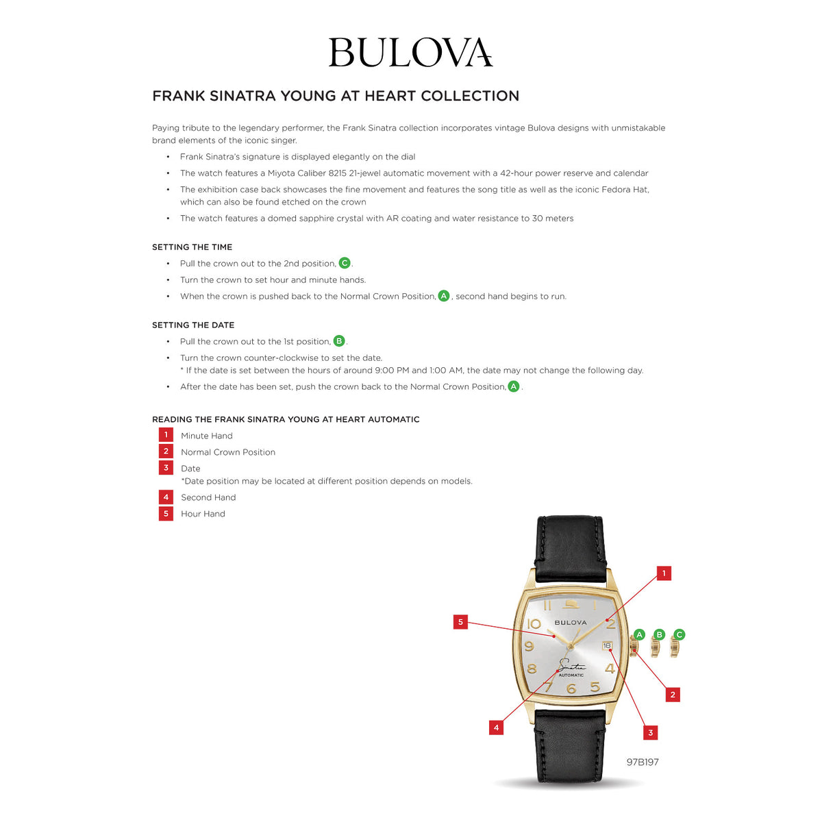 Bulova Young at Heart 97B198 33.5mm Leather Strap 97B198