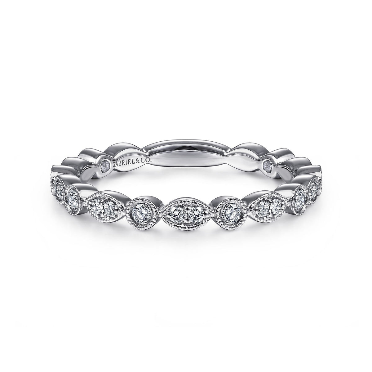 Gabriel & Co. 14K White Gold Marquise and Round Station Diamond Ring 1/4CTW