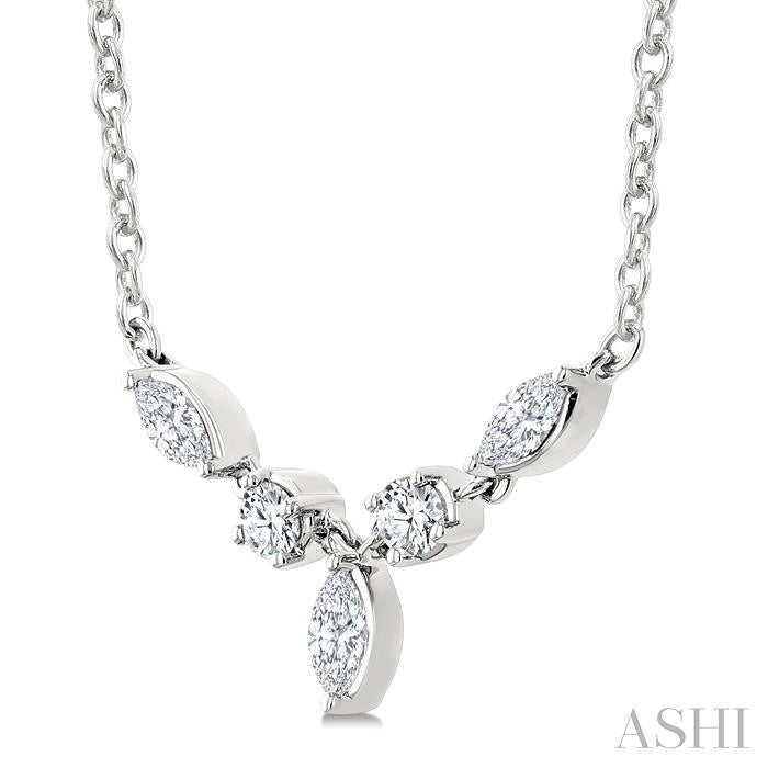 1/3 Ctw Marquise & Round Cut Diamond Necklace in 14K White Gold