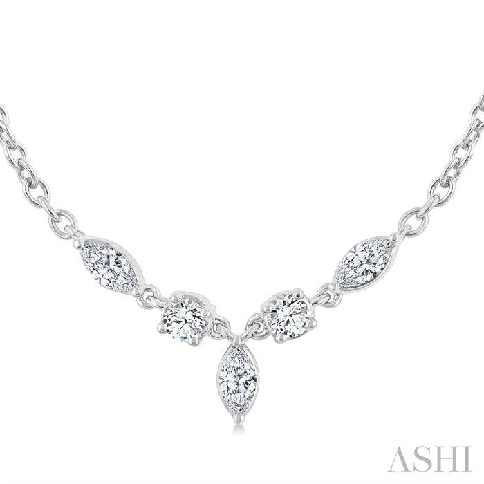 1/3 Ctw Marquise & Round Cut Diamond Necklace in 14K White Gold