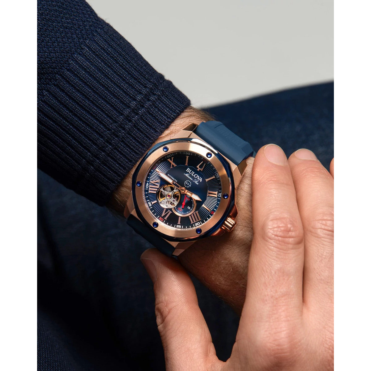 Bulova Marine Star 98A227, 44mm blue dial stainless steel, Mens