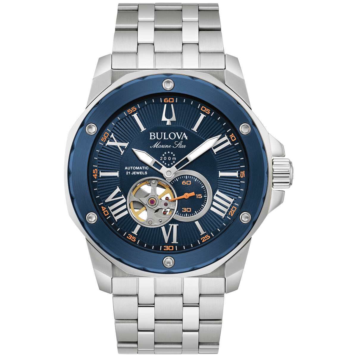Bulova Marine Star 98A302, 45mm blue dial stainless steel, Mens