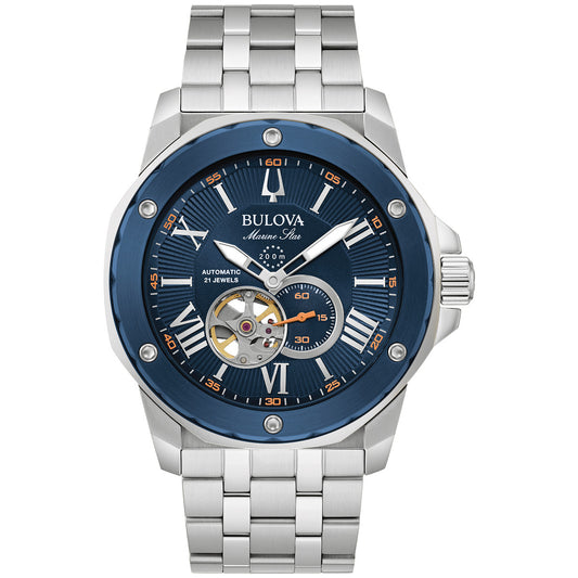 Bulova Marine Star 98A302, 45mm blue dial stainless steel, Mens
