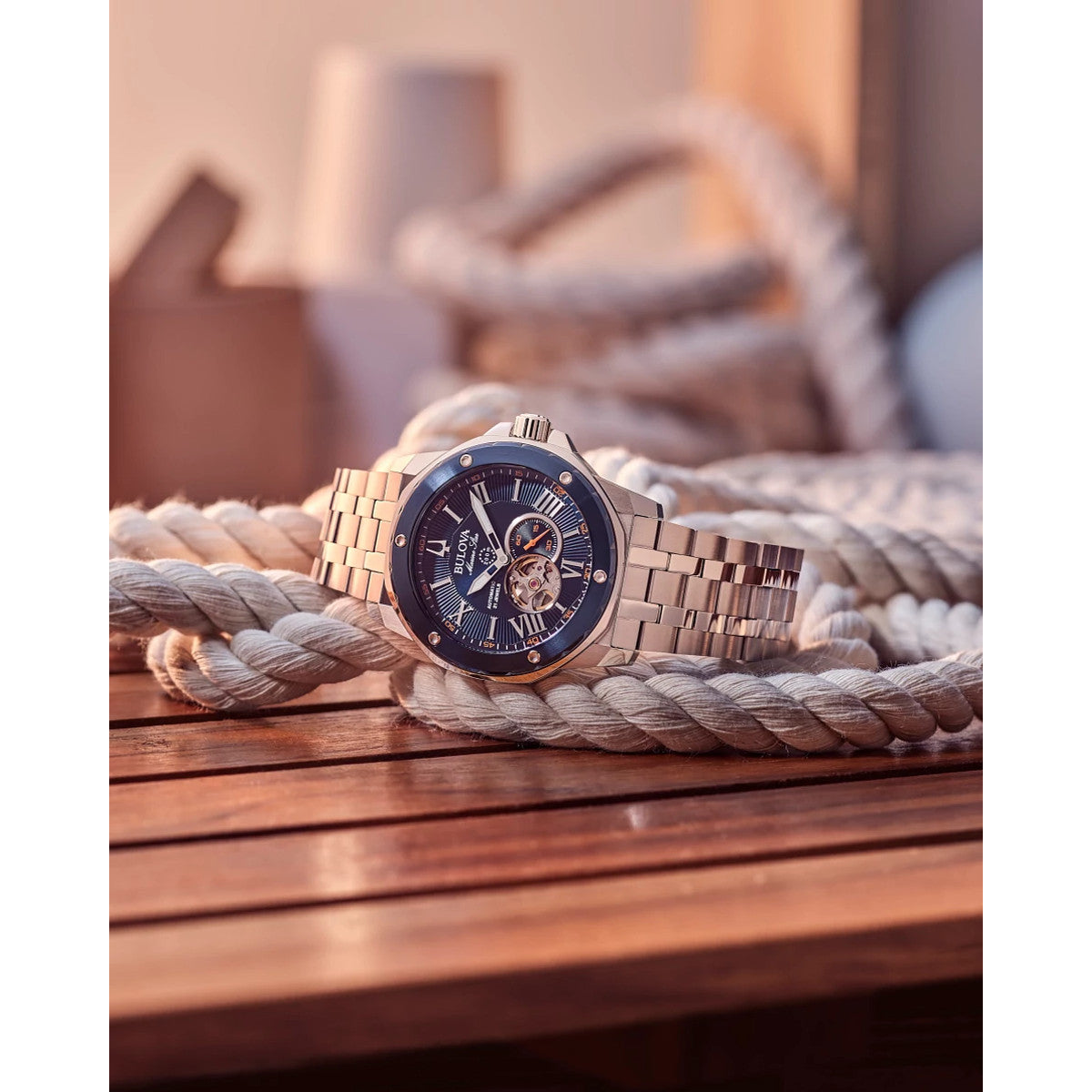 Bulova Marine Star 98A302, 45mm blue dial stainless steel, Mens