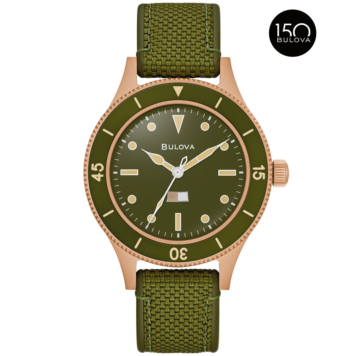 Bulova Archive 98A324, 18mm green dial bronze #cusn8, Mens