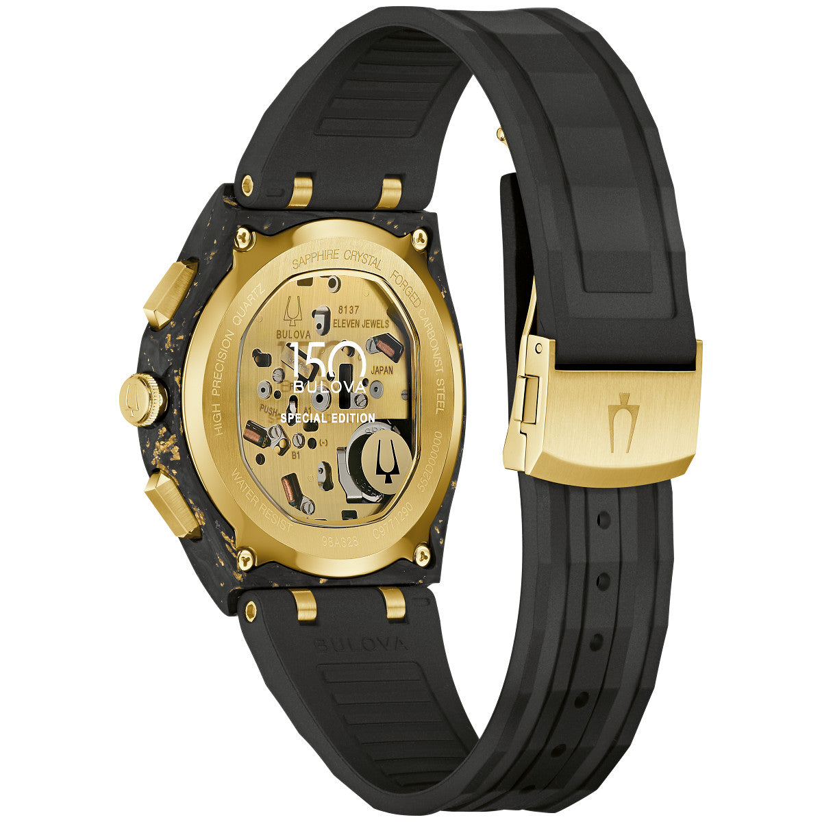Bulova Curv 98A328, 44mm black dial stainless steel 316l + forged carbon, Mens