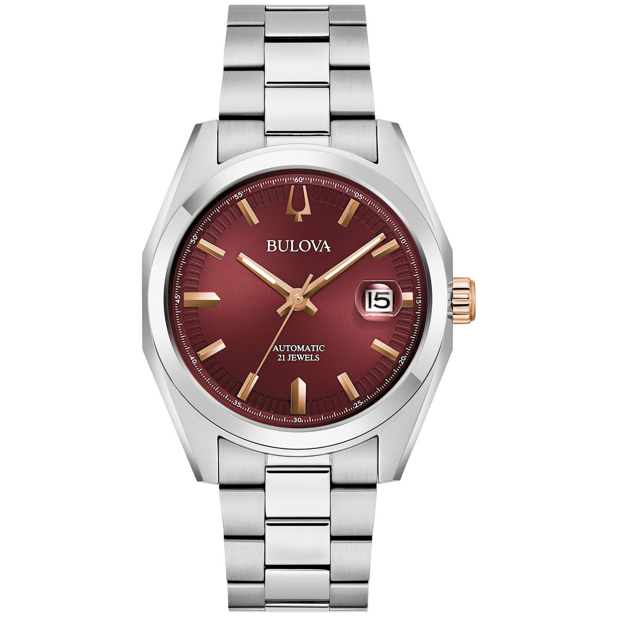 Bulova Surveyor 98B422, 39mm burgundy dial stainless steel, Mens