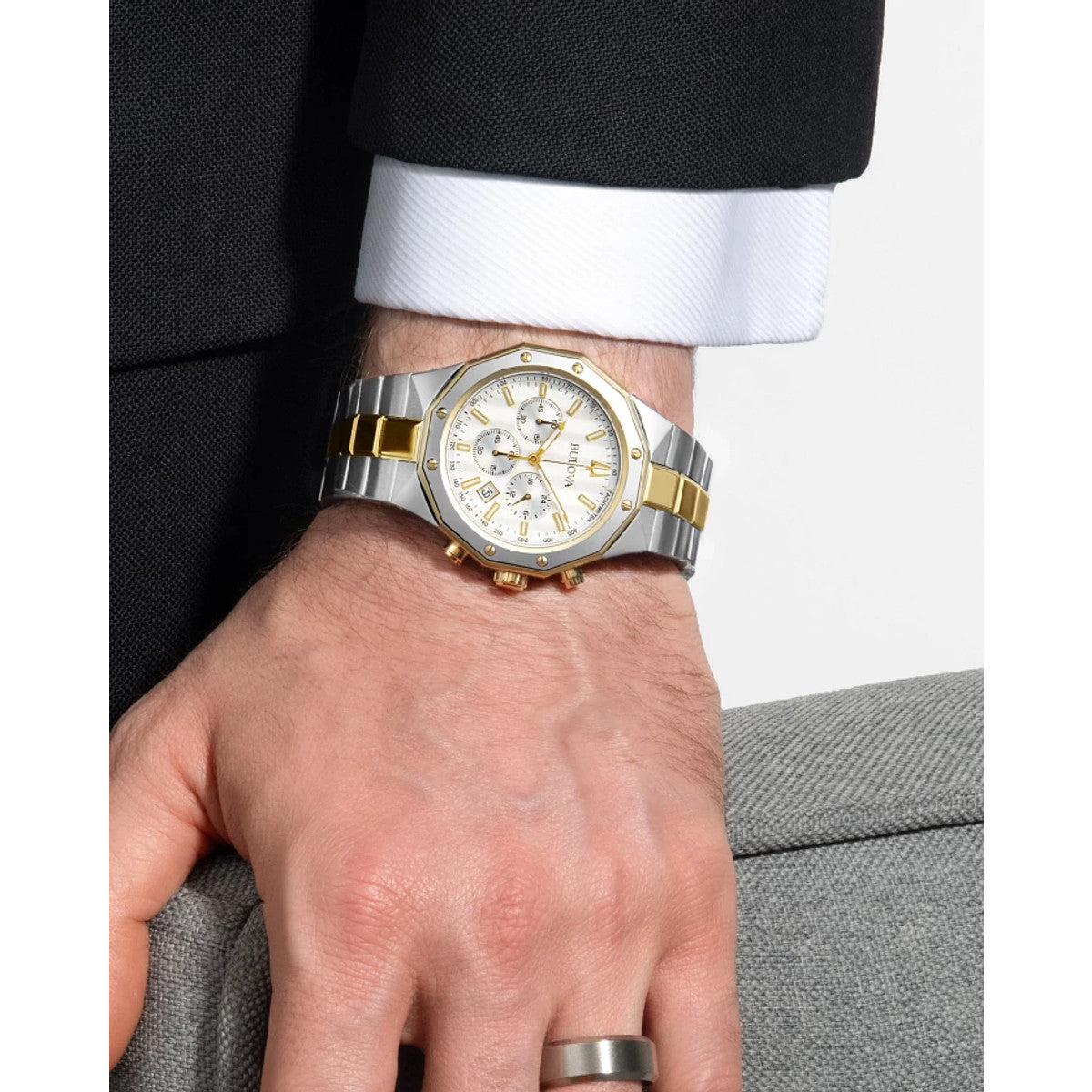 Bulova Prestige 98B450, 40mm silver dial stainless steel, Mens