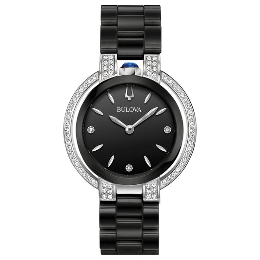 Bulova Rubaiyat 73 Diamond Ceramic Black Glossy tone watch Black Diamond Dial 98R266 98R266