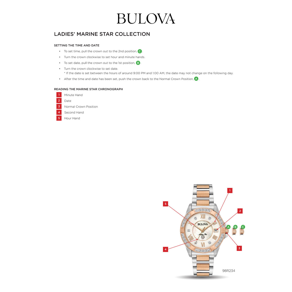 Bulova White Dial Stainless Steel Bracelet Marine Star 98R295 98R295