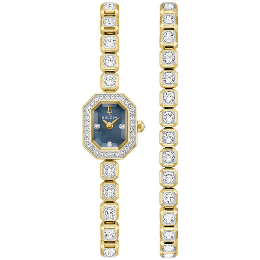 Bulova Box Set BUL Crystal 98X143, 15mm mother-of-pearl dial stainless steel, Ladies