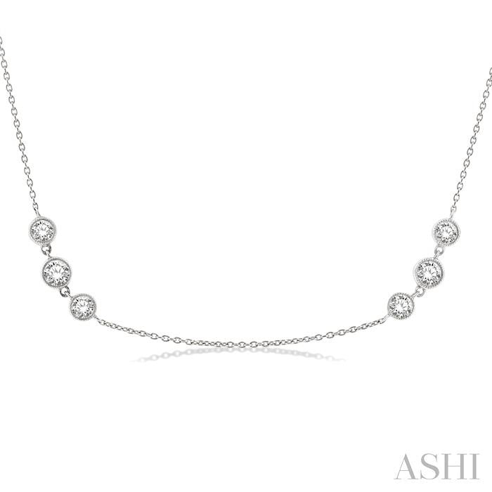 2 Ctw Three Stone Bezel Set Round Cut Diamond Station Necklace in 14K White Gold