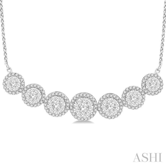 1 1/5 Ctw Circular Mount Lovebright Round Cut Diamond Necklace in 14K White Gold