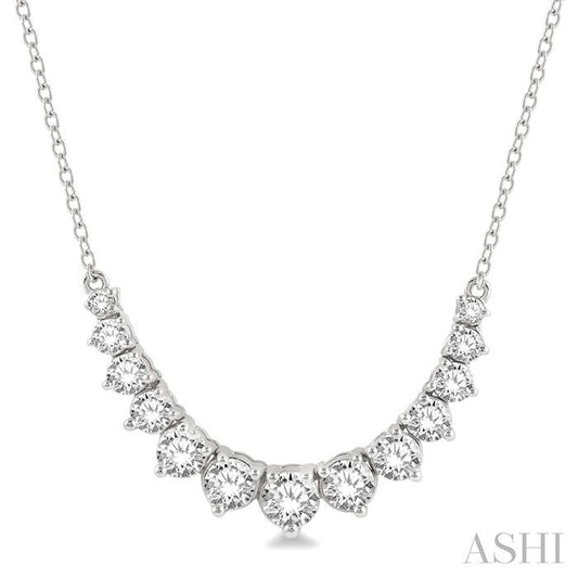 1 Ctw Graduated Round Cut Diamond Smile Necklace in 14K White Gold