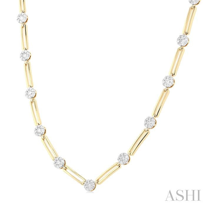 1 1/3 Ctw Lovebright Round Cut Diamond Paperclip Necklace in 14K Yellow and White Gold