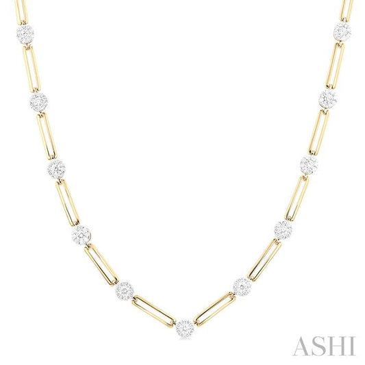 1 1/3 Ctw Lovebright Round Cut Diamond Paperclip Necklace in 14K Yellow and White Gold