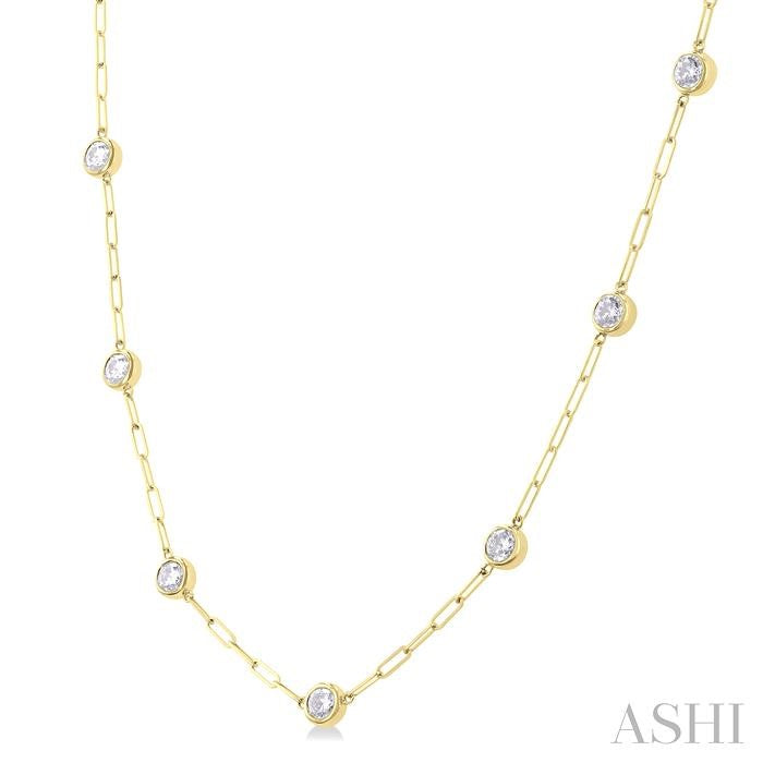 2 Ctw Bezel Set Round Cut Diamond Paperclip Station Necklace in 14K Yellow Gold
