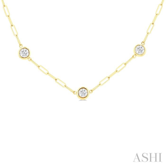 2 Ctw Bezel Set Round Cut Diamond Paperclip Station Necklace in 14K Yellow Gold