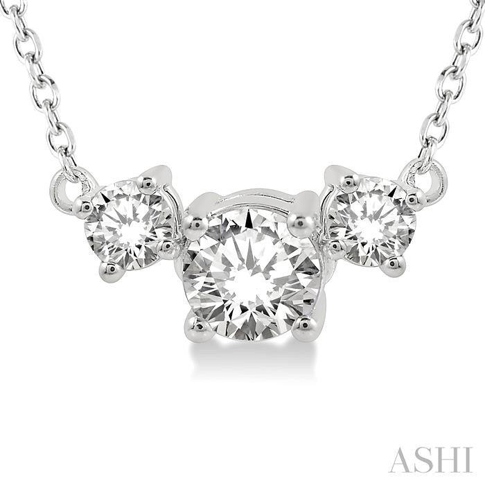 1/2 Ctw Three Stone Round Cut Diamond Past Present and Future Necklace in 14K White Gold